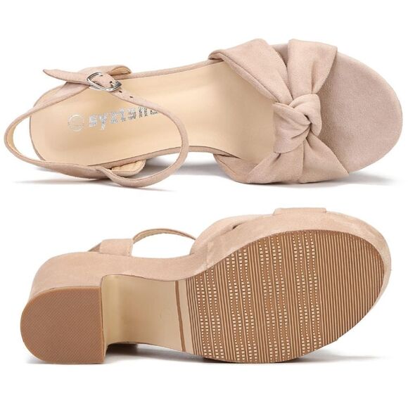 Women's Platform Heels Ankle Strap Sandals Peep Toe Suede Wedges 8.5 - Picture 6 of 15